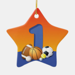 Boy 1st Birthday Sports Balls Ceramic Ornament