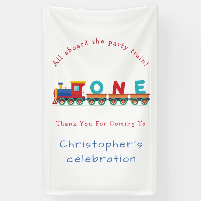 Boy 1st Birthday Train Chugga Chugga Choo Choo Banner (Vertical)