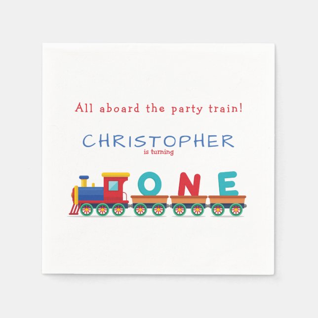 Boy 1st Birthday Train Chugga Chugga Choo Choo Napkin (Front)