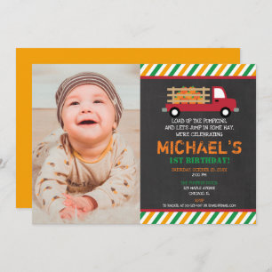 Boy 1st first birthday pumpkin patch halloween invitation