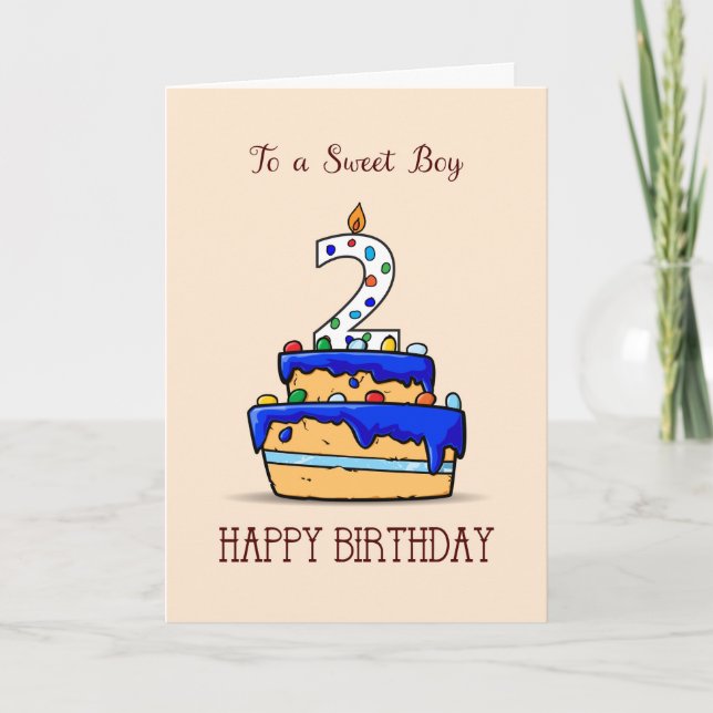 Boy 2nd Birthday, 2 on Sweet Blue Cake Card (Front)