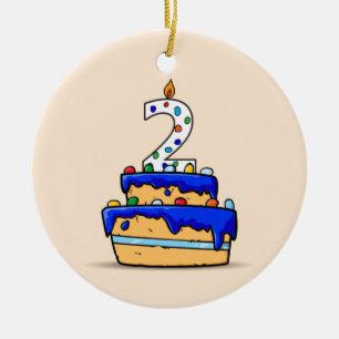 Boy 2nd Birthday, 2 on Sweet Blue Cake Ceramic Ornament