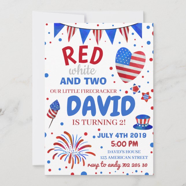 Boy 2nd Birthday 4th of July American USA Invitation (Front)