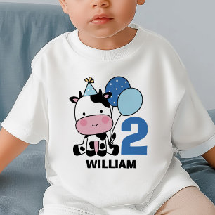 Boy 2nd Birthday Cute Cow Balloons Personalised Baby T-Shirt