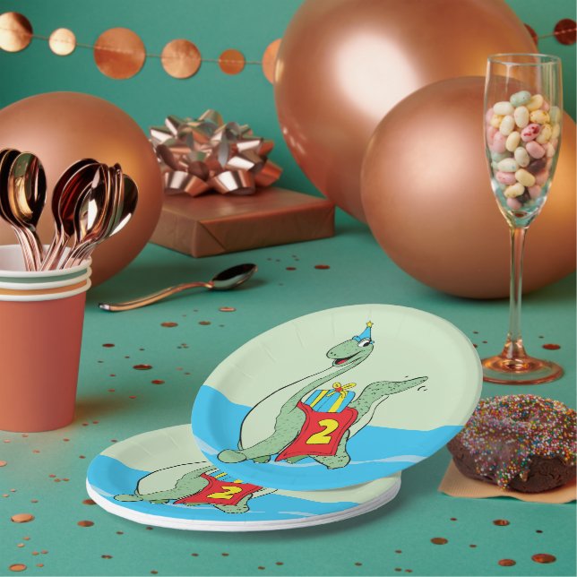 Boy, 2nd Birthday Dinosaur Paper Plate (Multi)