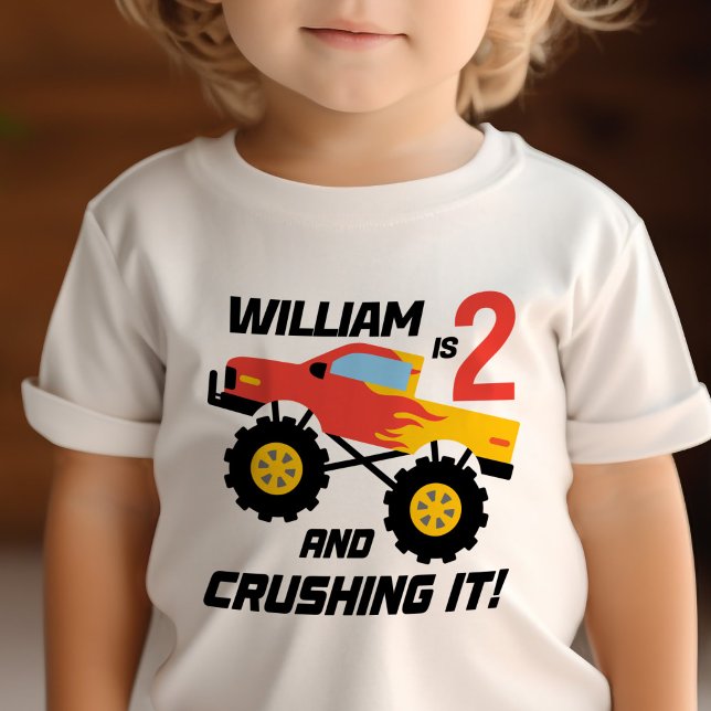 Boy 2nd Birthday Monster Truck Personalised Baby T-Shirt (Creator Uploaded)