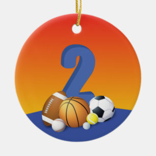 Boy 2nd Birthday Sports Balls Ceramic Ornament