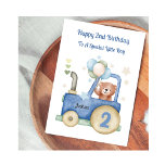 Boy 2nd Birthday Tractor Bear Birthday Card<br><div class="desc">This watercolour 2nd birthday card is for a boy. The design includes birthday stars,  a blue and green tractor with a birthday number 2,  and a teddy bear inside the tractor,  holding birthday balloons. The child's name can be written on the tractor,  as well as inside the card.</div>