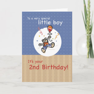 Boy 2nd Teddy Bear Balloon Birthday Card