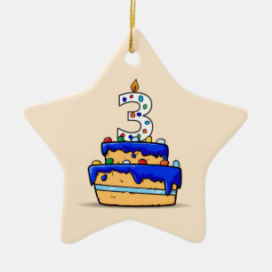 Boy 3rd Birthday, 3 on Sweet Blue Cake Ceramic Ornament