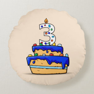 Boy 3rd Birthday, 3 on Sweet Blue Cake Round Cushion