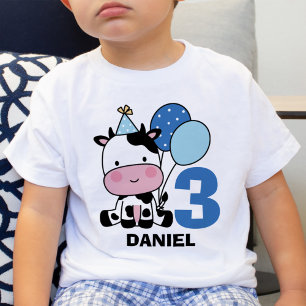 Boy 3rd Birthday Cute Cow Personalised T-Shirt