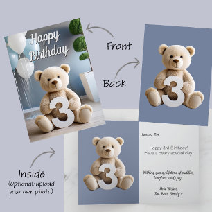 Boy 3rd Birthday Cute Teddy Bear & Balloons Card