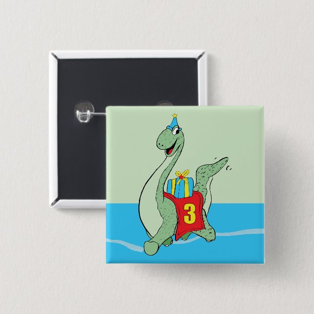 Boy, 3rd Birthday Dinosaur 15 Cm Square Badge (Front & Back)