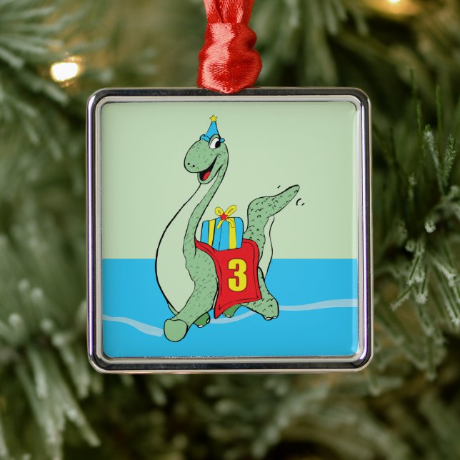 Boy, 3rd Birthday Dinosaur Metal Ornament (Tree)