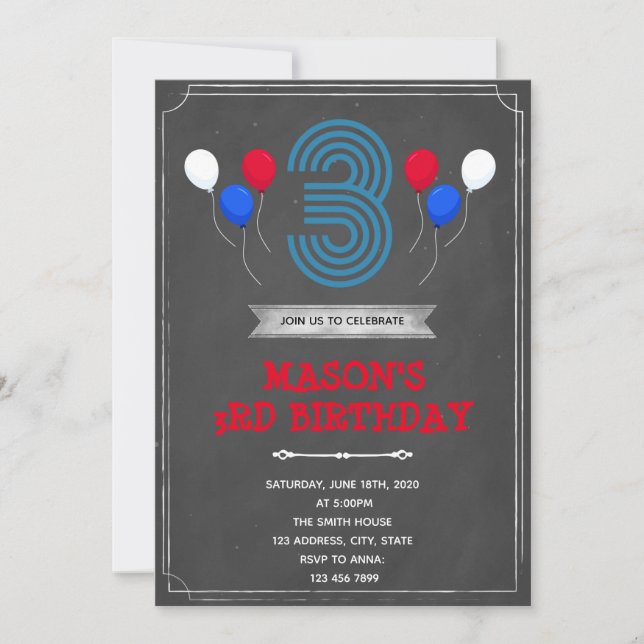 Boy 3rd birthday invitation (Front)