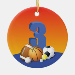 Boy 3rd Birthday Sports Balls Ceramic Ornament