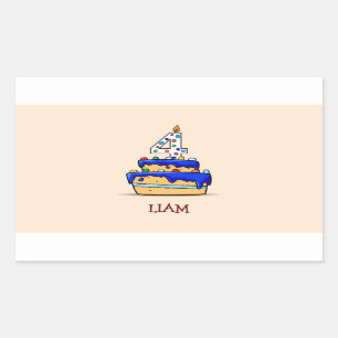 Boy 4th Birthday, 4 on Sweet Blue Cake Rectangular Sticker
