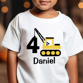 Boy 4th Birthday Construction Crane Personalised Baby T-Shirt