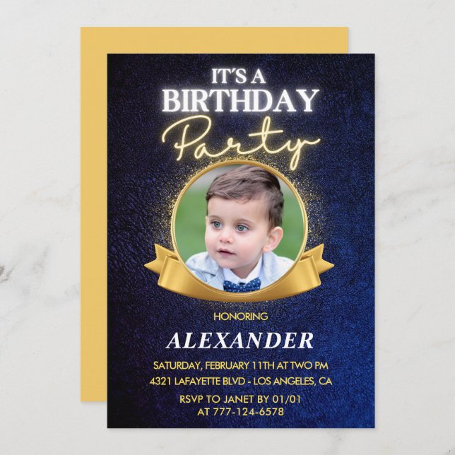Boy 4th birthday invitations  Elegant Chic Photo (Front/Back)