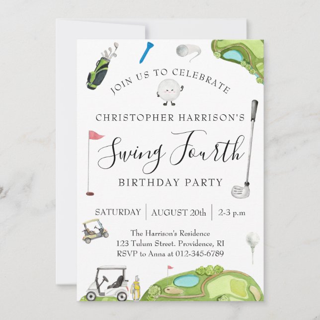 Boy 4th birthday Party Golf Theme Invitation (Front)