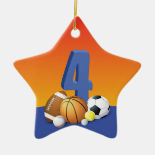 Boy 4th Birthday Sports Balls Ceramic Ornament