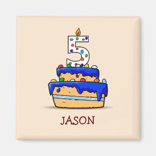 Boy 5th Birthday, 5 on Sweet Blue Cake Magnet