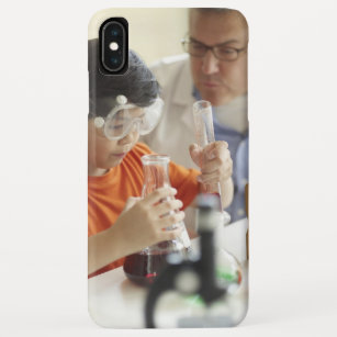 Boy (6-7) and teacher in chemistry class iPhone XS max case