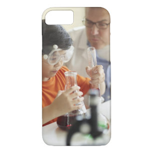 Boy (6-7) and teacher in chemistry class Case-Mate iPhone case