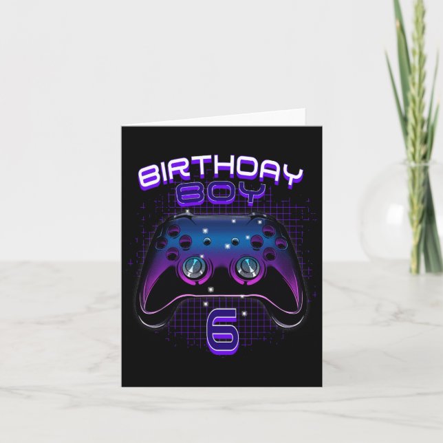 Boy 6 Video Game Controller Gamer 6th Birthday Gif Card (Front)