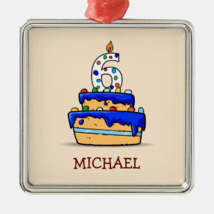 Boy 6th Birthday, 6 on Sweet Blue Cake Metal Ornament