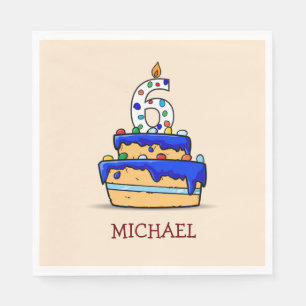 Boy 6th Birthday, 6 on Sweet Blue Cake Napkin