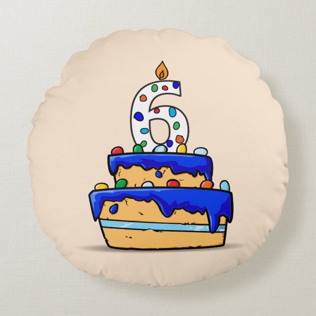 Boy 6th Birthday, 6 on Sweet Blue Cake Round Cushion (Front)