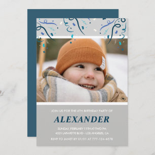 Boy 6th birthday invitations Confetti Photo Navy