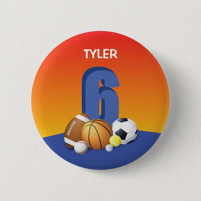 Boy 6th Birthday Sports Balls 6 Cm Round Badge (Front)