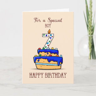 Boy 7th Birthday, 7 on Sweet Blue Cake Card