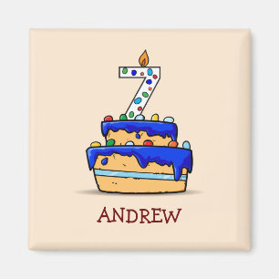 Boy 7th Birthday, 7 on Sweet Blue Cake Magnet