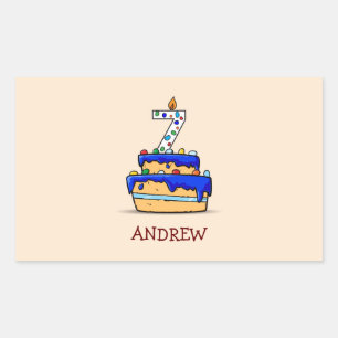 Boy 7th Birthday, 7 on Sweet Blue Cake Rectangular Sticker