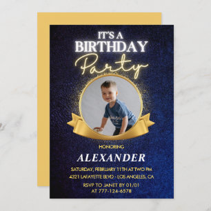 Boy 7th birthday invitations  Elegant Chic Photo