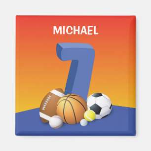 Boy 7th Birthday Sports Balls Magnet