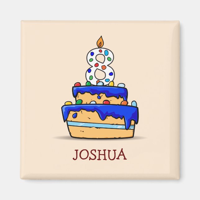 Boy 8th Birthday, 8 on Sweet Blue Cake Magnet (Front)
