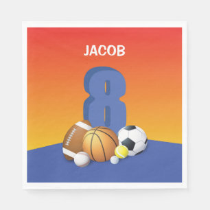 Boy 8th Birthday Sports Balls Napkin