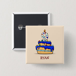 Boy 9th Birthday, 9 on Sweet Blue Cake 15 Cm Square Badge