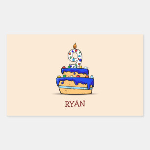 Boy 9th Birthday, 9 on Sweet Blue Cake Rectangular Sticker