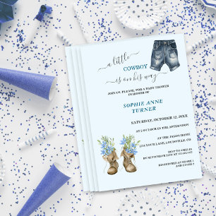 Boy A Little Cowboy Boots Blue Floral Baby Shower  Invitation