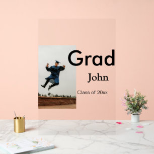boy add name date year text QR graduation congrats Acrylic Sign