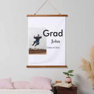 boy add name date year text QR graduation congrats Hanging Tapestry