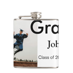 boy add name date year text QR graduation congrats Hip Flask