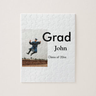 boy add name date year text QR graduation congrats Jigsaw Puzzle