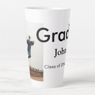 boy add name date year text QR graduation congrats Latte Mug